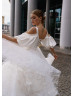 Open Shoulder Satin Tulle Short Wedding Dress